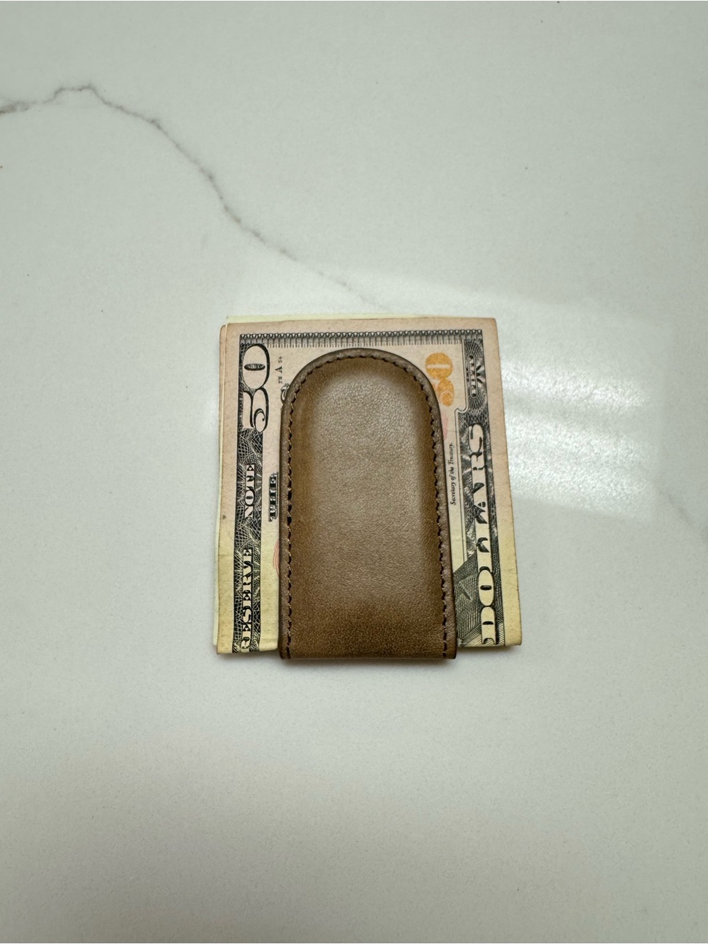 Bosca Leather Money Clip - Tan